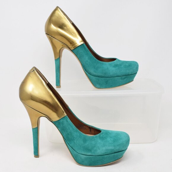 Sole Society So Annalise High Heels 7M Emerald Green Gold Closed Toe Pumps Sexy - Picture 6 of 15